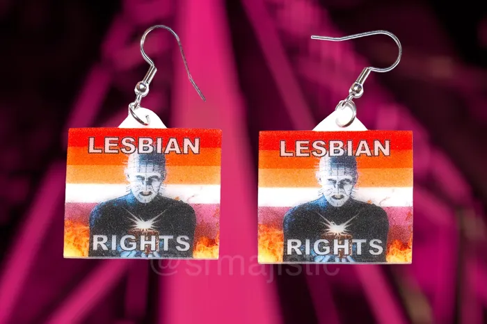 Sam Makes Things Earrings Hellraiser Pinhead Collection of Flaming Pride Flags Handmade Earrings Sam Makes Things Earrings Hellraiser Pinhead Collection of Flaming Pride Flags Handmade Earrings