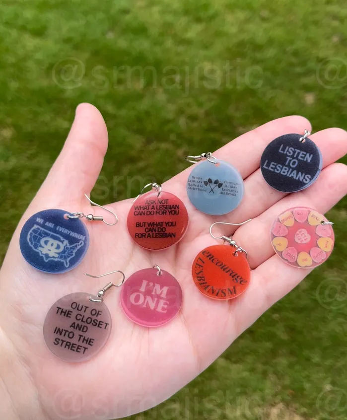 Sam Makes Things Earrings READY TO SHIP Vintage Pride Protest Button Design 2D Handmade Earrings Sam Makes Things Earrings READY TO SHIP Vintage Pride Protest Button Design 2D Handmade Earrings