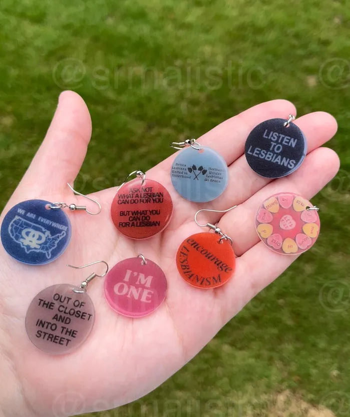 Sam Makes Things Earrings READY TO SHIP Vintage Pride Protest Button Design 2D Handmade Earrings Sam Makes Things Earrings READY TO SHIP Vintage Pride Protest Button Design 2D Handmade Earrings