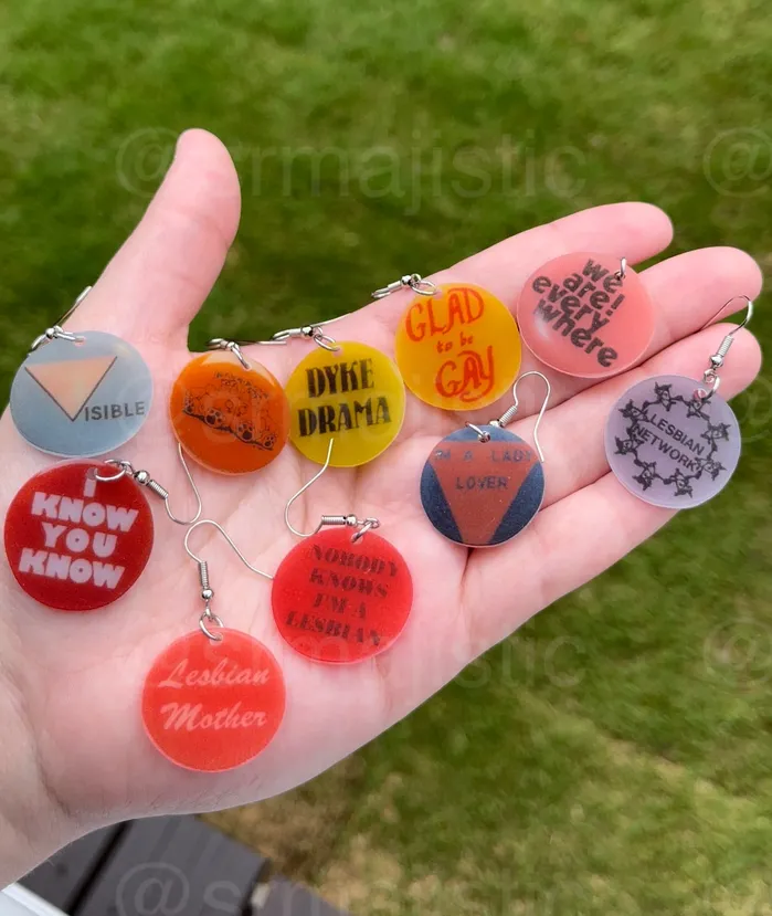 Sam Makes Things Earrings READY TO SHIP Vintage Pride Protest Button Design 2D Handmade Earrings Sam Makes Things Earrings READY TO SHIP Vintage Pride Protest Button Design 2D Handmade Earrings