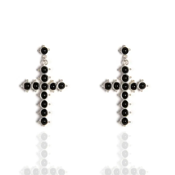 Virgins Saints Angels Earrings Saint Mia Rosary Style Earrings Mystic Black