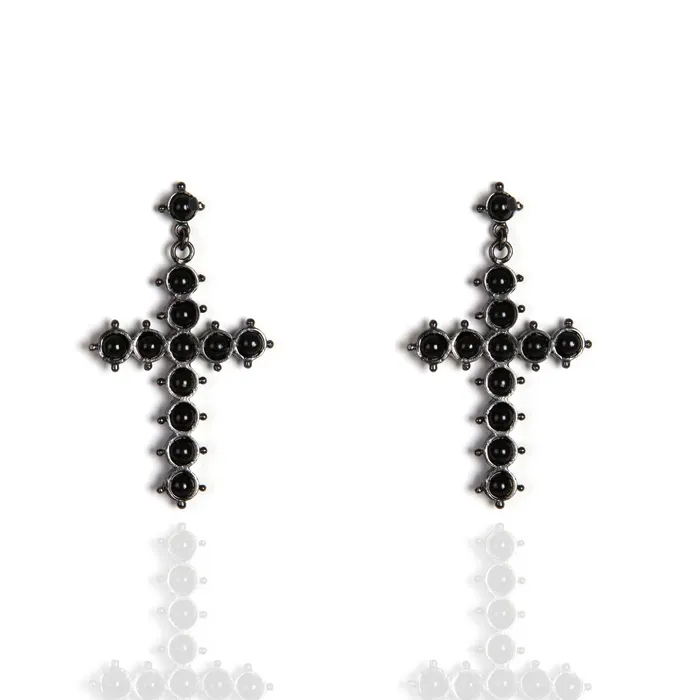 Virgins Saints Angels Earrings Saint Mia Rosary Style Earrings Mystic Black