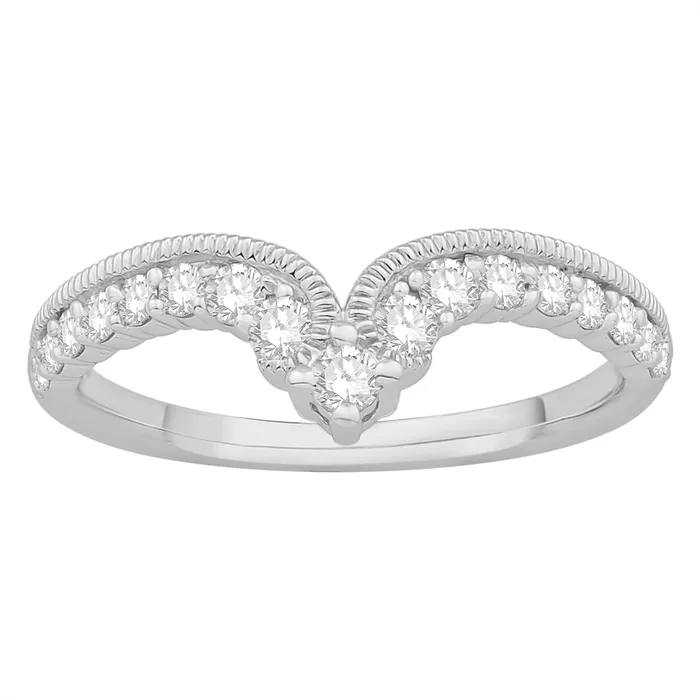Wedding Bands 14K White Gold Curved Diamond Band Rings