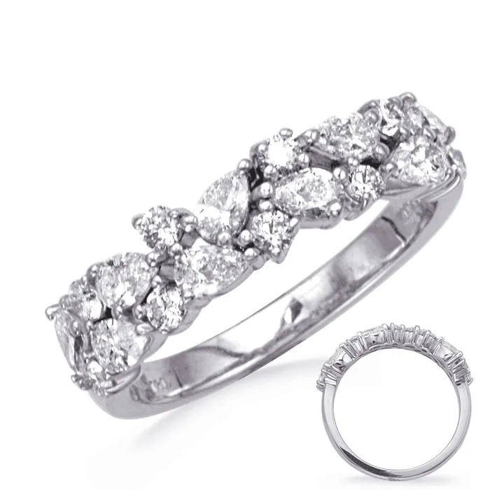 Wedding Bands Rings 14K White Gold Pear and Round Diamond Band