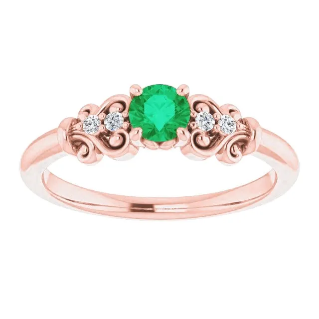110 Carats Round Natural Earth Mined Diamonds And Green Emerald Vintage Style Ring GB Rings 110 Carats Round Natural Earth Mined Diamonds And Green Emerald Vintage Style Ring GB Rings