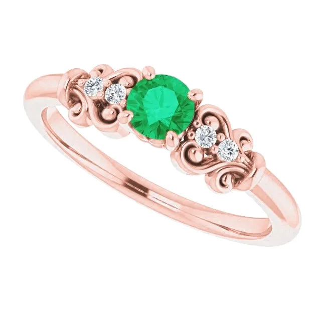 110 Carats Round Natural Earth Mined Diamonds And Green Emerald Vintage Style Ring GB Rings 110 Carats Round Natural Earth Mined Diamonds And Green Emerald Vintage Style Ring GB Rings