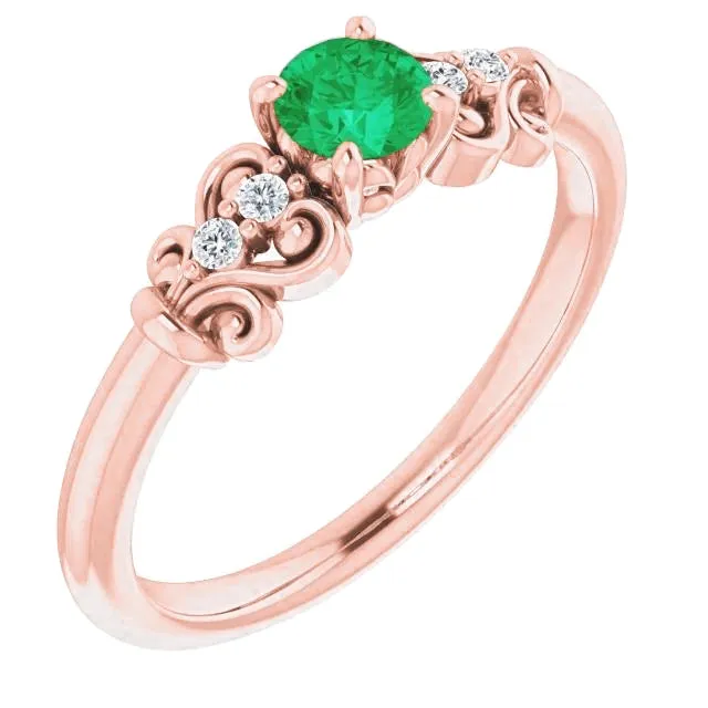 110 Carats Round Natural Earth Mined Diamonds And Green Emerald Vintage Style Ring GB Rings 110 Carats Round Natural Earth Mined Diamonds And Green Emerald Vintage Style Ring GB Rings