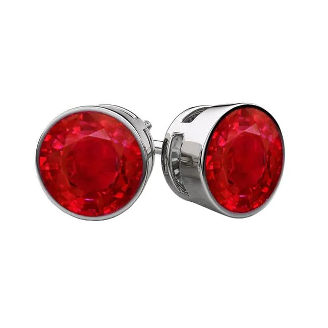 10 Ct Bezel Set Round Cut Ruby Women Studs Earrings White Gold GB Earrings 10 Ct Bezel Set Round Cut Ruby Women Studs Earrings White Gold GB Earrings