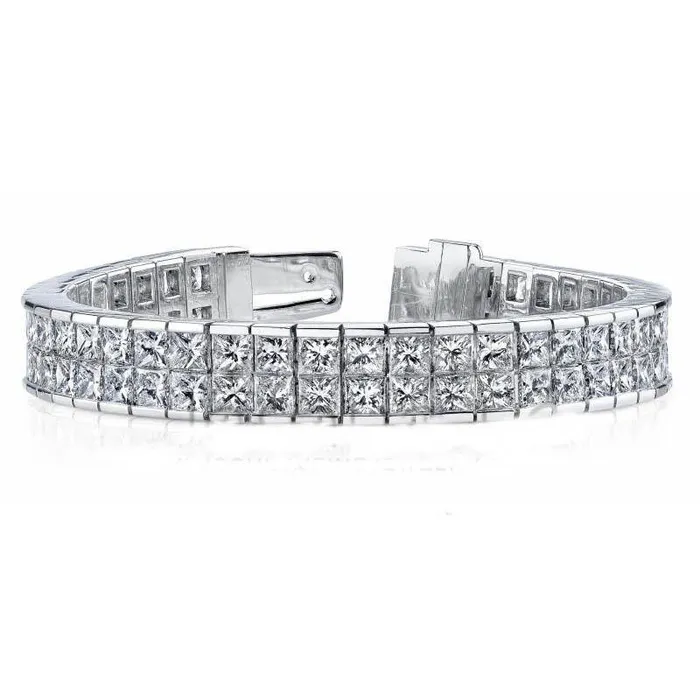 1480 Carats Princess Double Row Real Natural Earth Mined Diamond Tennis Bracelet White Gold GB Bracelets