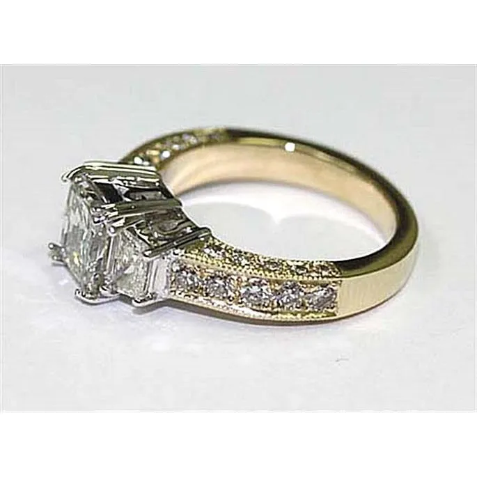 275 Carat Three Stone Natural Earth Mined Diamond Ring With Accents Two Tone 14K GB Rings