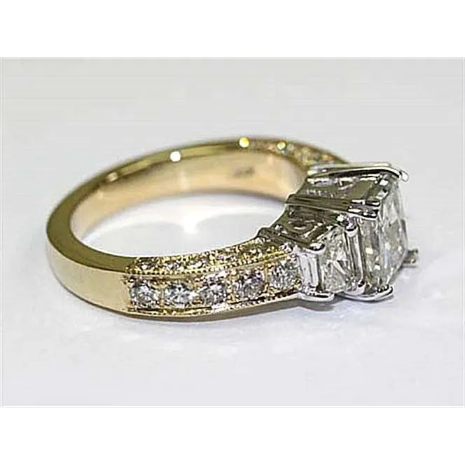 275 Carat Three Stone Natural Earth Mined Diamond Ring With Accents Two Tone 14K GB Rings