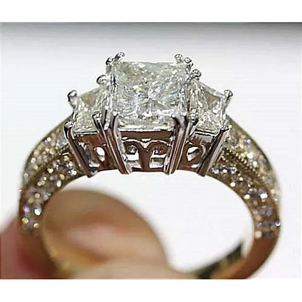 275 Carat Three Stone Natural Earth Mined Diamond Ring With Accents Two Tone 14K GB Rings