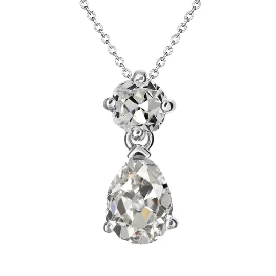 2 Stone Mined Diamond Pendant 4 Ct Pear Cushion Old Cut HarryChadEntcom Necklaces 2 Stone Mined Diamond Pendant 4 Ct Pear Cushion Old Cut HarryChadEntcom Necklaces
