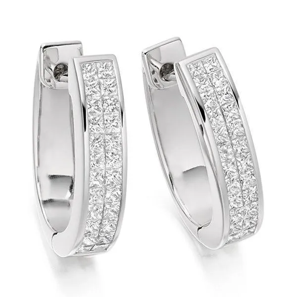 38 Ct Small Princess Cut Genuine Natural Earth Mined Diamond Hoop Earring 14K White Gold GB Earrings 38 Ct Small Princess Cut Genuine Natural Earth Mined Diamond Hoop Earring 14K White Gold GB Earrings
