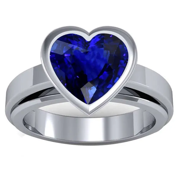 3 Carats Blue Sapphire Solitaire Ring Heart Shaped Bezel Set Gold 14K HarryChadEntcom Rings 3 Carats Blue Sapphire Solitaire Ring Heart Shaped Bezel Set Gold 14K HarryChadEntcom Rings
