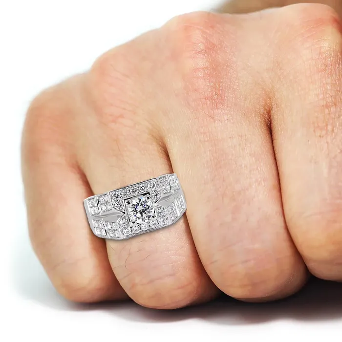 3 Carats Round Natural Earth Mined Diamond Anniversary Mens Ring White Gold 14K GB Rings 3 Carats Round Natural Earth Mined Diamond Anniversary Mens Ring White Gold 14K GB Rings