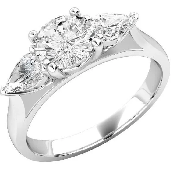 4 Ct Round And Pear Cut Natural Earth Mined Diamond 3 Stone Wedding Ring New GB Rings 4 Ct Round And Pear Cut Natural Earth Mined Diamond 3 Stone Wedding Ring New GB Rings