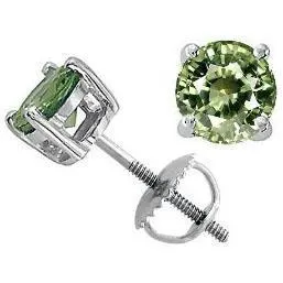 6 Ct Solitaire Round Green Sapphire Earring 14K White Gold GB Earrings