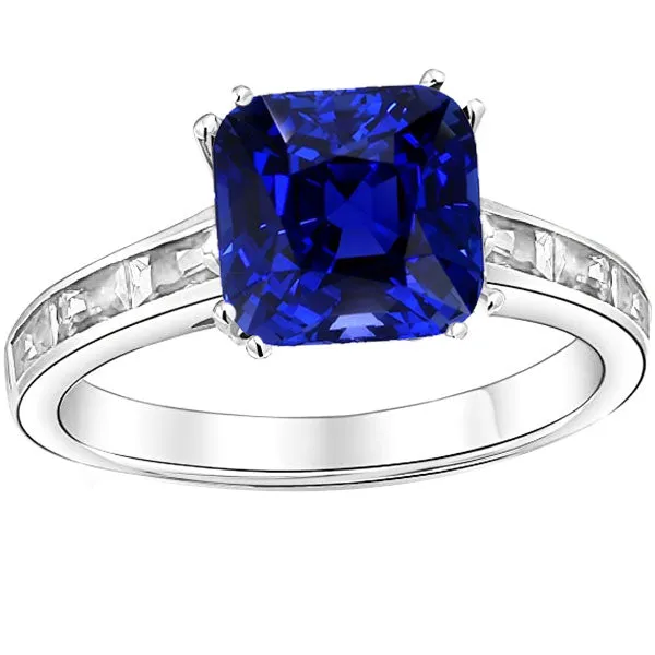 Baguette Natural Earth Mined Diamond Cushion Blue Sapphire Ring 4 Carats Gold 14K Jewelry HarryChadEntcom Rings Baguette Natural Earth Mined Diamond Cushion Blue Sapphire Ring 4 Carats Gold 14K Jewelry HarryChadEntcom Rings