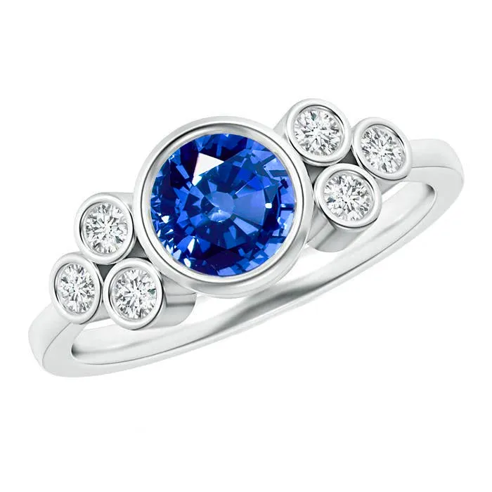 Bezel Set Ceylon Sapphire And Natural Earth Mined Diamond Ring White Gold 14K 270 Ct GB Rings Bezel Set Ceylon Sapphire And Natural Earth Mined Diamond Ring White Gold 14K 270 Ct GB Rings