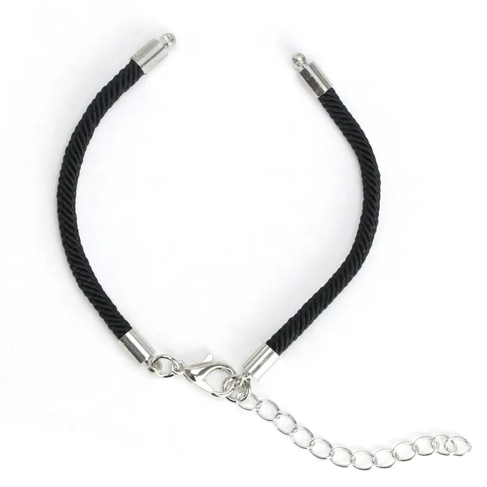 Black Nylon Rope Bracelet with Extender Chain Pack of 5 ES Bracelets