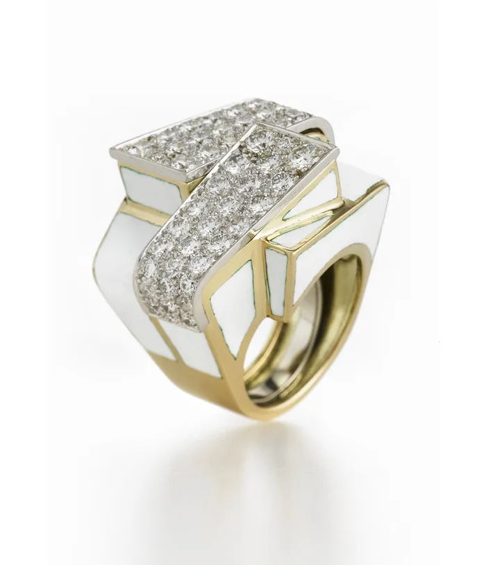 David Webb Rings Ski Slope Ring White Enamel
