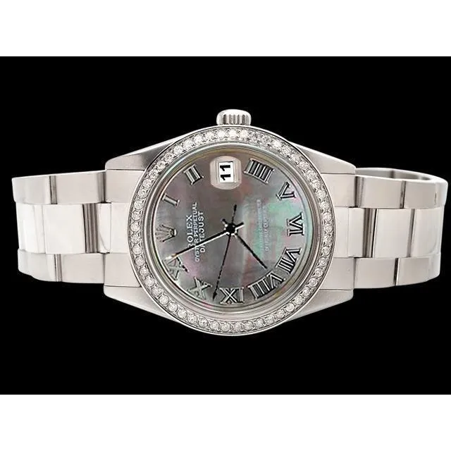 Diamond Bezel Gray Roman Dial Ss Datejust Watch Rolex QUICK SET GB Watches Diamond Bezel Gray Roman Dial Ss Datejust Watch Rolex QUICK SET GB Watches