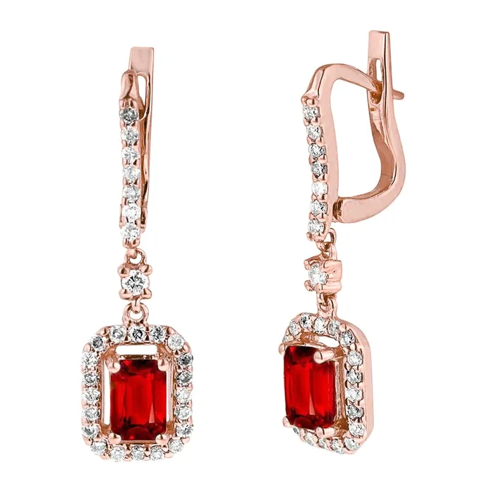 Earrings 270 Ct Emerald Cut Red Ruby And Natural Earth Mined Diamond Dangle Earring Rose Gold GB Earrings 270 Ct Emerald Cut Red Ruby And Natural Earth Mined Diamond Dangle Earring Rose Gold GB