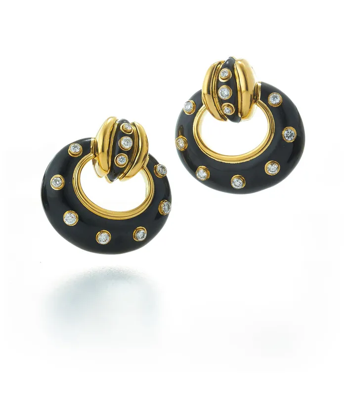 Earrings David Webb Workshop Stud Doorknocker Earrings Black Enamel
