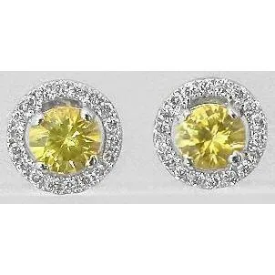Earrings GB 3 Carats Yellow Sapphires Studs Earrings Gold White 14K