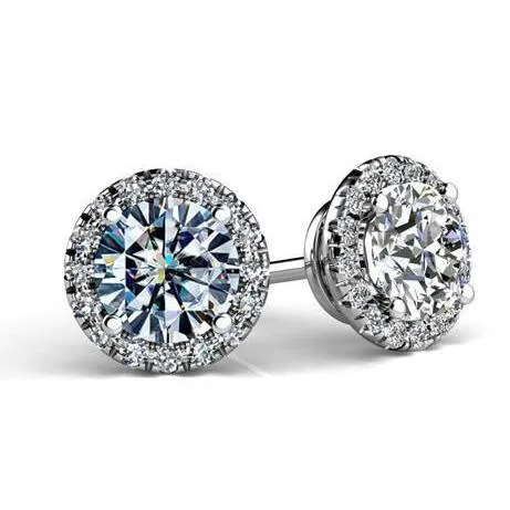 Earrings GB 432 Carats Round Shaped Halo Natural Earth Mined Diamond Women Stud Earrings Earrings GB 432 Carats Round Shaped Halo Natural Earth Mined Diamond Women Stud Earrings