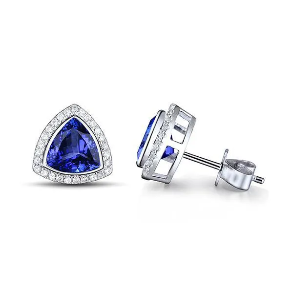 Earrings GB 456 Carats Bezel Set Tanzanite With Natural Earth Mined Diamonds Studs Earrings Earrings GB 456 Carats Bezel Set Tanzanite With Natural Earth Mined Diamonds Studs Earrings