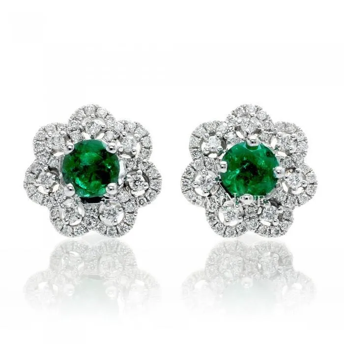 Earrings GB Ladies Round Green Emerald With Natural Earth Mined Diamond Stud Halo Earring 550 Carats Earrings GB Ladies Round Green Emerald With Natural Earth Mined Diamond Stud Halo Earring 550 Carats