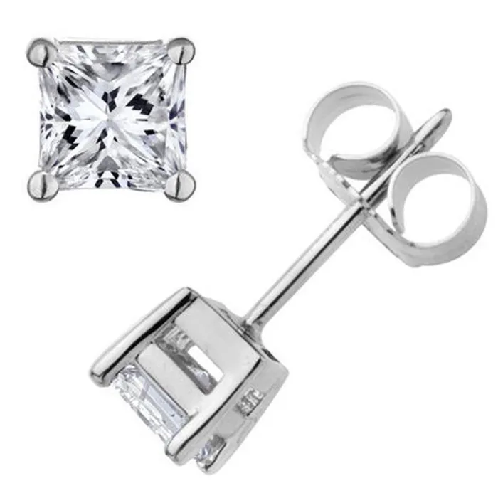 Earrings GB Princess Cut Real Natural Earth Mined Diamond Stud Earring 4 Prong Set 3 Carat White Gold 14K Earrings GB Princess Cut Real Natural Earth Mined Diamond Stud Earring 4 Prong Set 3 Carat White Gold 14K