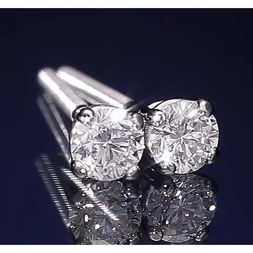 Earrings GB Stud Earring 120 Carats Round Natural Earth Mined Diamond Four Prong White Gold 14K Earrings GB Stud Earring 120 Carats Round Natural Earth Mined Diamond Four Prong White Gold 14K