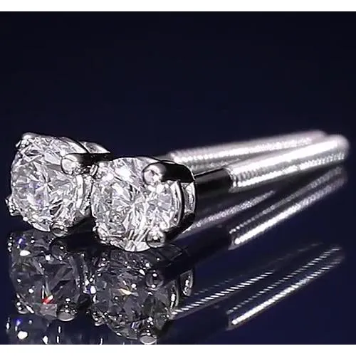 Earrings GB Stud Earring 120 Carats Round Natural Earth Mined Diamond Four Prong White Gold 14K Earrings GB Stud Earring 120 Carats Round Natural Earth Mined Diamond Four Prong White Gold 14K