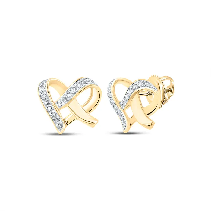Earrings GND GND 10Kt Yellow Gold Womens Round Diamond Heart Earrings 110 Cttw Earrings GND GND 10Kt Yellow Gold Womens Round Diamond Heart Earrings 110 Cttw