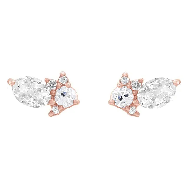 Earrings HarryChadEntcom Rose Gold Mined Diamond Stud Earrings Oval and Round Old Cut 5 Carats Earrings HarryChadEntcom Rose Gold Mined Diamond Stud Earrings Oval and Round Old Cut 5 Carats