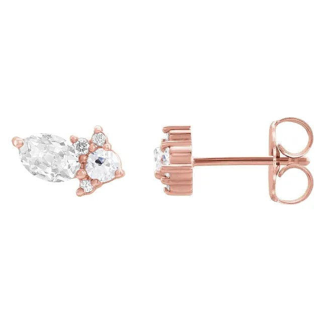 Earrings HarryChadEntcom Rose Gold Mined Diamond Stud Earrings Oval and Round Old Cut 5 Carats Earrings HarryChadEntcom Rose Gold Mined Diamond Stud Earrings Oval and Round Old Cut 5 Carats