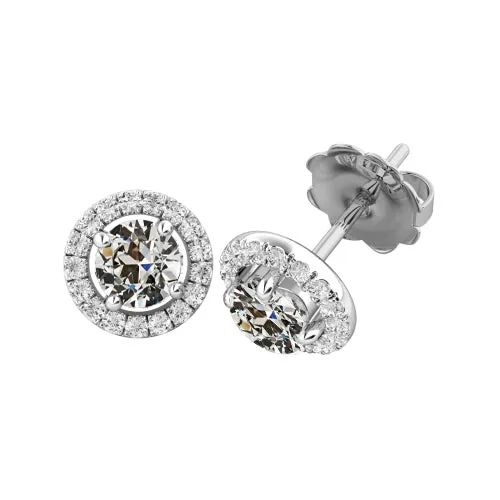Earrings HarryChadEntcom Round Natural Diamond Halo Old Mine Cut Stud Earrings 4 Carats Gold Jewelry Earrings HarryChadEntcom Round Natural Diamond Halo Old Mine Cut Stud Earrings 4 Carats Gold Jewelry