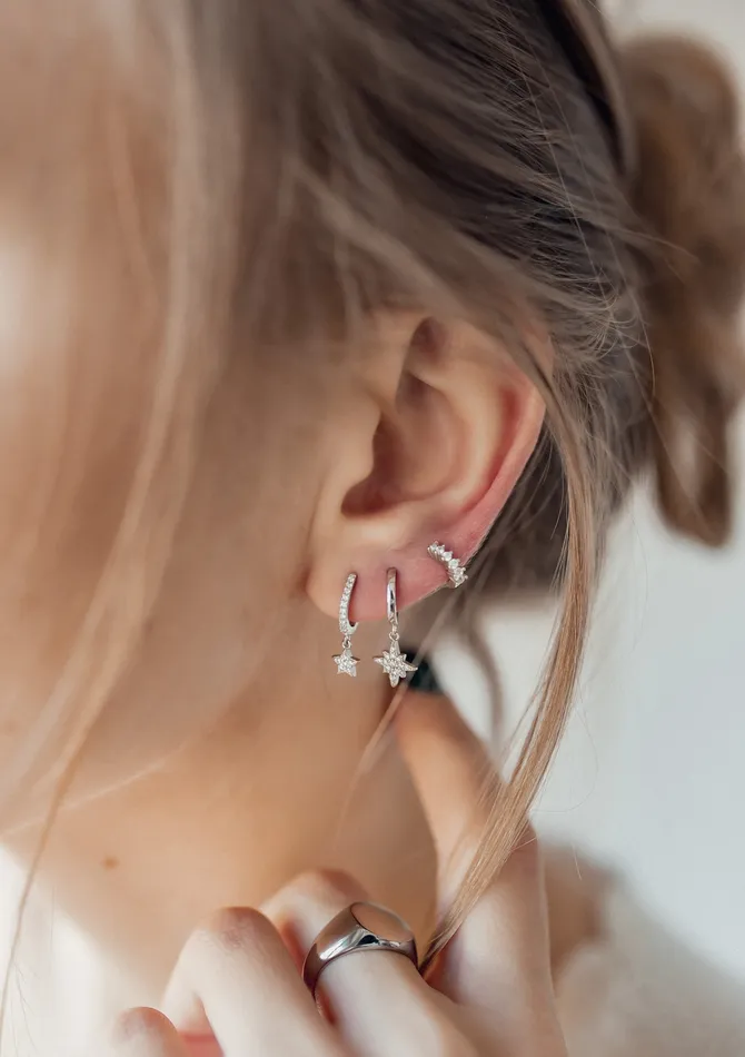 Earrings Hey Happiness Star Stacking Earrings Set Sterling Silver