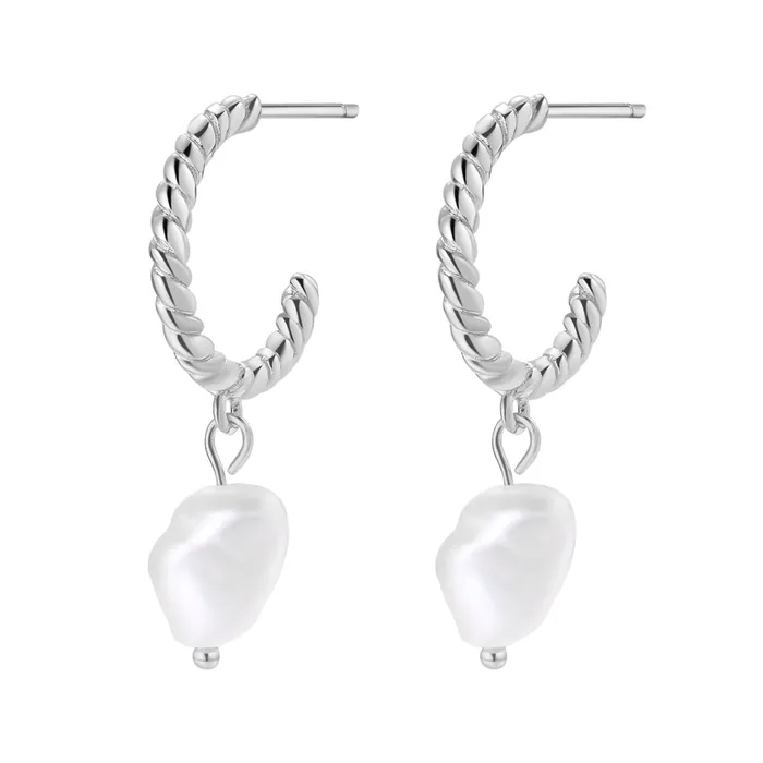 Earrings Hey Happiness Twisted Hoop Pearl Drop Earrings Sterling Silver