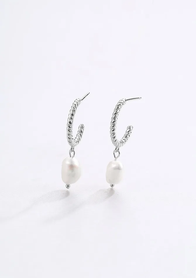 Earrings Hey Happiness Twisted Hoop Pearl Drop Earrings Sterling Silver Earrings Hey Happiness Twisted Hoop Pearl Drop Earrings Sterling Silver