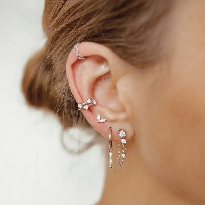 Earrings Jeweled Band Ear Cuff Sterling Silver Hey Happiness Earrings Jeweled Band Ear Cuff Sterling Silver Hey Happiness