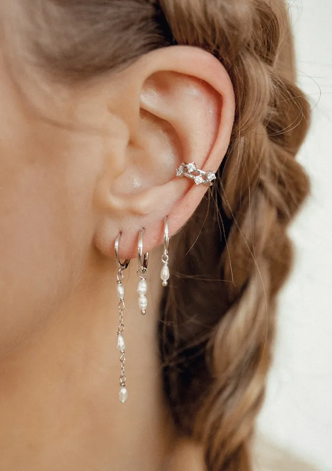 Earrings Jeweled Band Ear Cuff Sterling Silver Hey Happiness Earrings Jeweled Band Ear Cuff Sterling Silver Hey Happiness