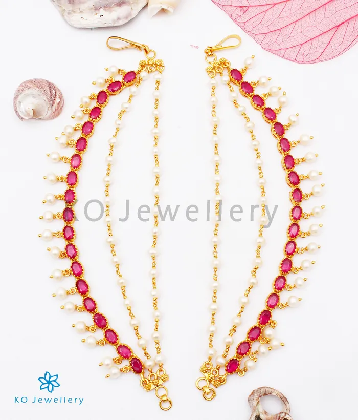 Earrings Silversmith The Jivika Silver Ear chain RedPearl