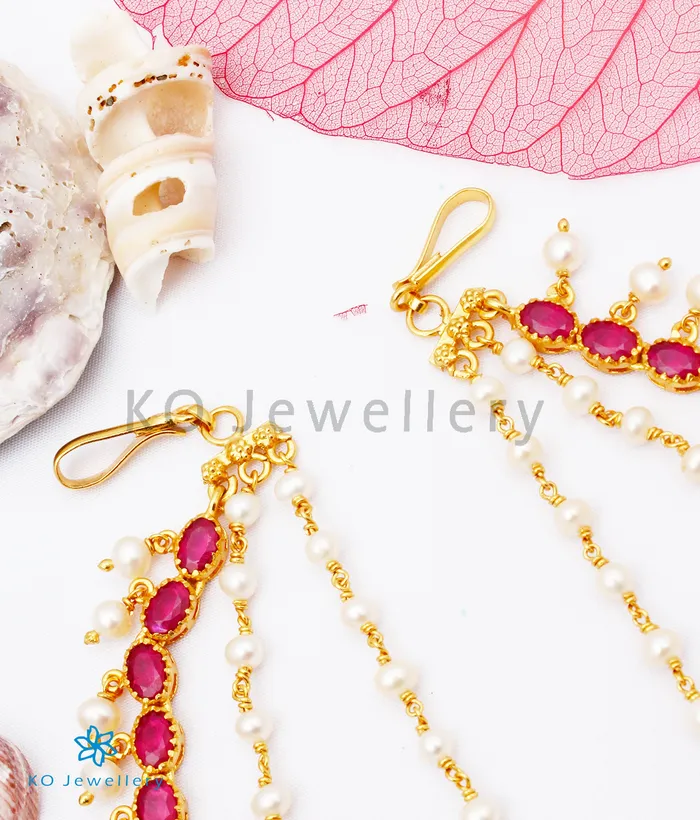 Earrings Silversmith The Jivika Silver Ear chain RedPearl