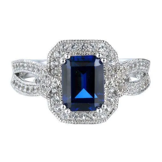 Emerald Cut Sri Lanka Sapphire Natural Earth Mined Diamond Ring White Gold 14K 35 Ct GB Rings Emerald Cut Sri Lanka Sapphire Natural Earth Mined Diamond Ring White Gold 14K 35 Ct GB Rings