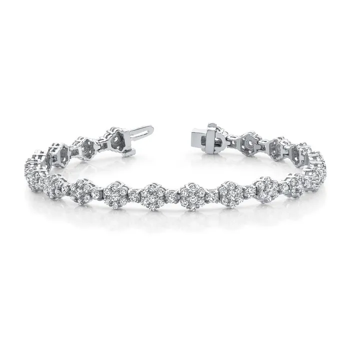 GB Bracelets Cluster Flower Link Bracelet 6 Ct Round Cut Natural Earth Mined Diamonds White Gold GB Bracelets Cluster Flower Link Bracelet 6 Ct Round Cut Natural Earth Mined Diamonds White Gold