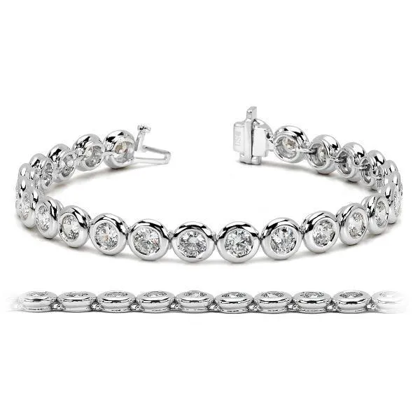 GB Bracelets Round Cut Natural Earth Mined Diamond Tennis Bracelet Bezel Set 750 Carat White Gold 14K